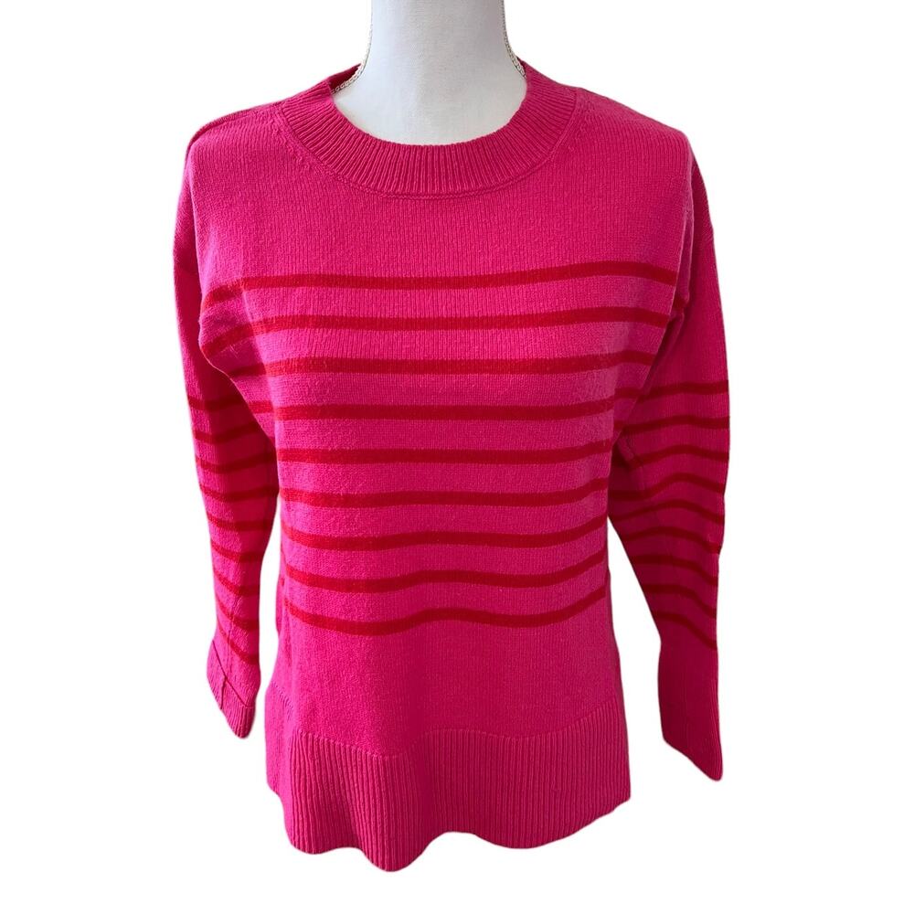 Gap Wool Crewneck Sweater Hot Pink Red Stripe XS